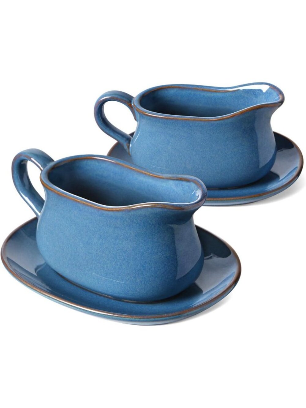 Ceramic Gravy Boat Set of 2 with Saucer Stand - Perfect for Sauces, Dressings